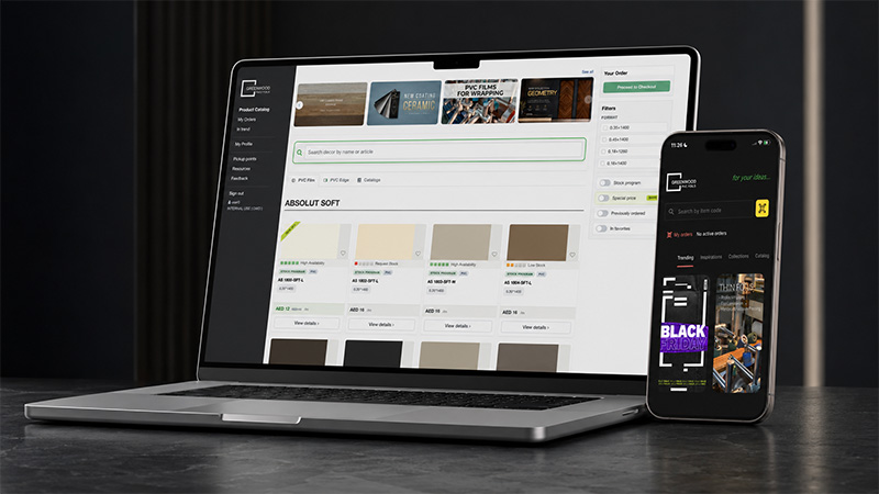 Greenwood Client Portal on desktop and Greenwood app on a phone