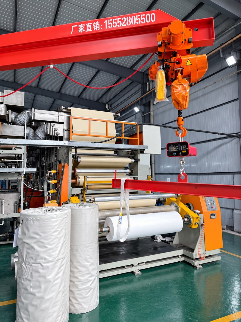 PVC film production line with rollers and overhead crane at GREENWOOD production partner facility in China
