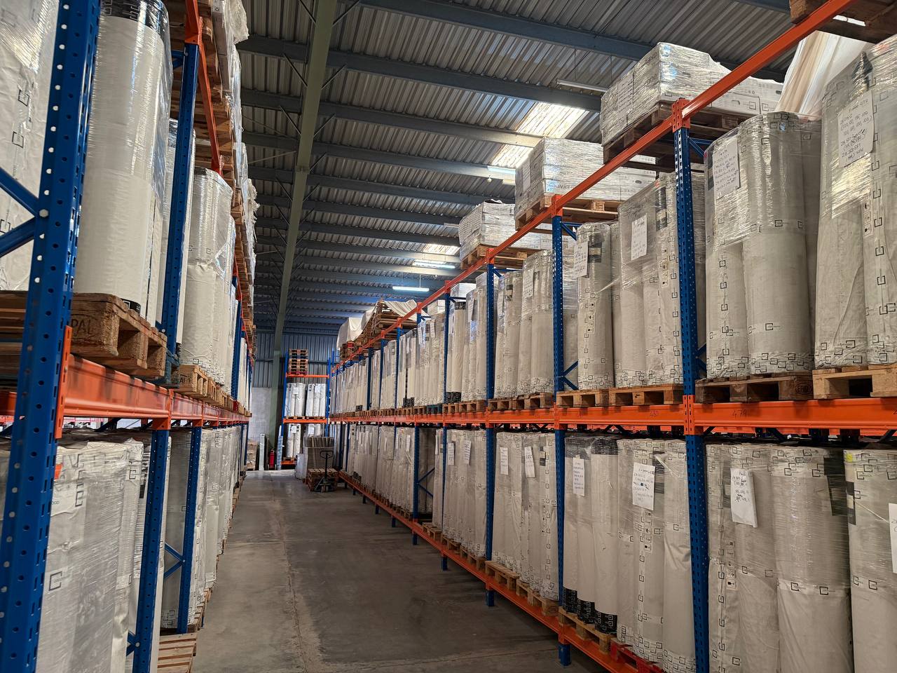 GREENWOOD PVC film rolls in racking at the Sharjah warehouse